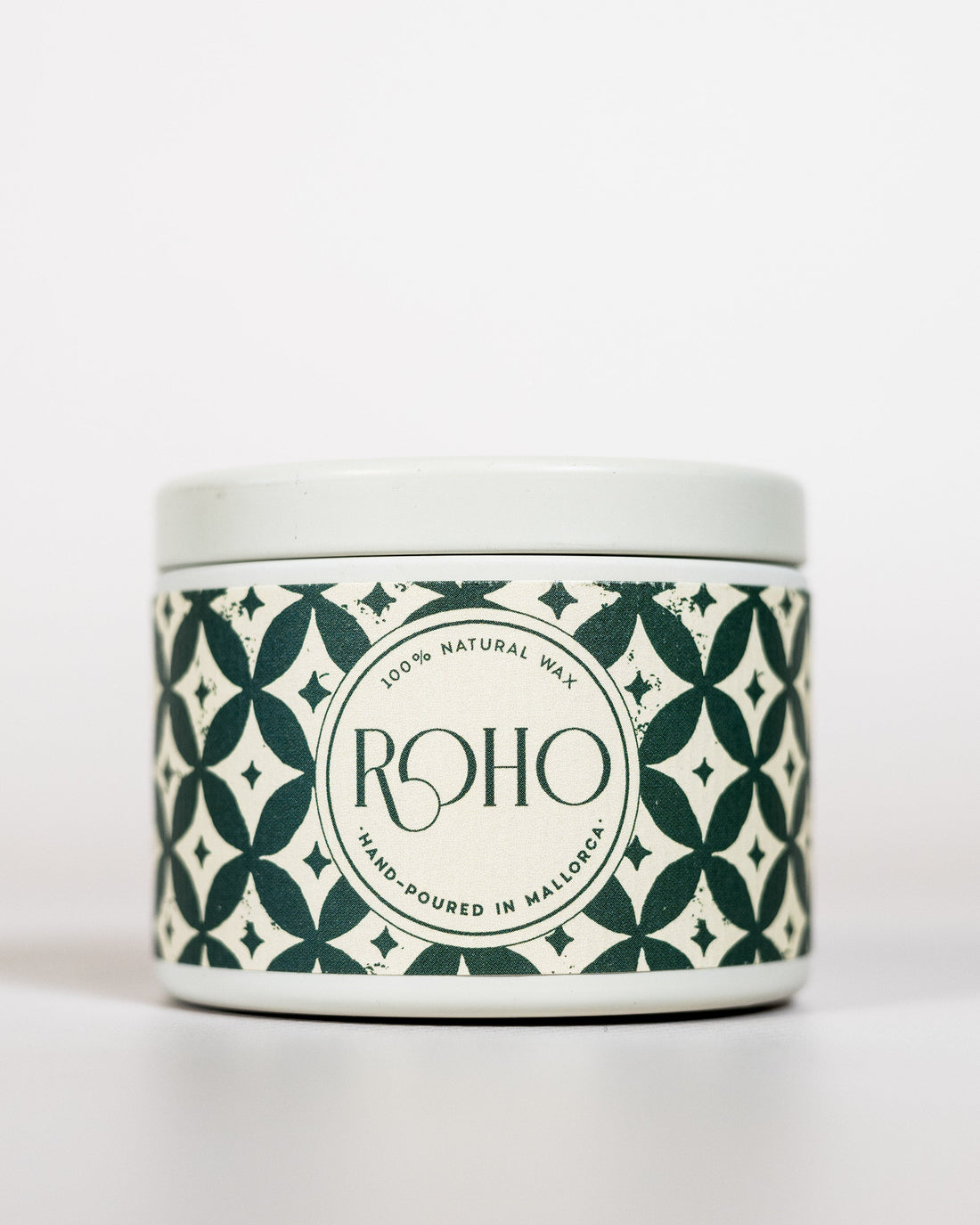 Scented Candle with a decorative patterned label on a white background. Winter Candle, Orange and Cinnamon scent, Christmas, gift, Winter candle